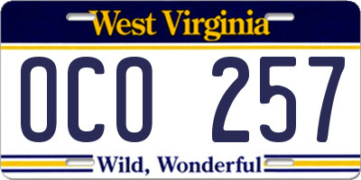 WV license plate OCO257