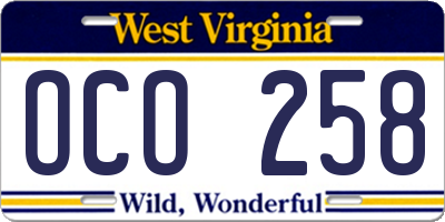 WV license plate OCO258