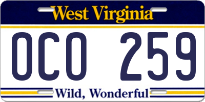 WV license plate OCO259