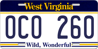 WV license plate OCO260