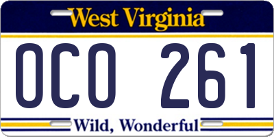 WV license plate OCO261