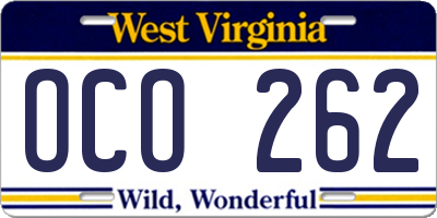WV license plate OCO262