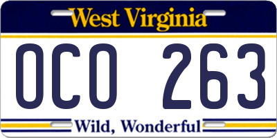 WV license plate OCO263