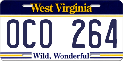 WV license plate OCO264