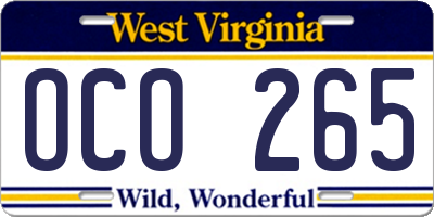 WV license plate OCO265