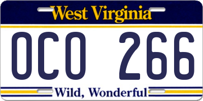 WV license plate OCO266