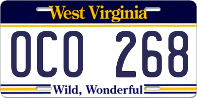 WV license plate OCO268