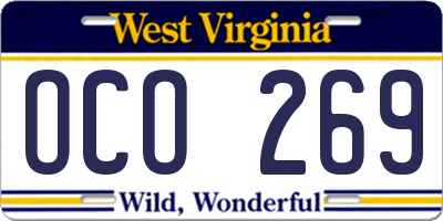 WV license plate OCO269
