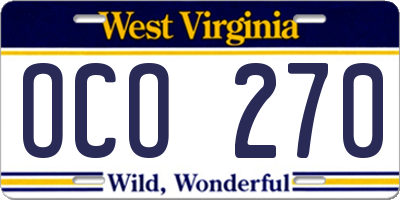 WV license plate OCO270
