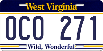 WV license plate OCO271