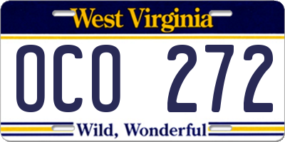 WV license plate OCO272