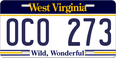 WV license plate OCO273