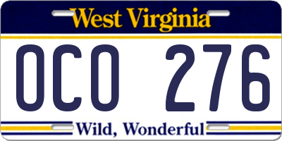 WV license plate OCO276