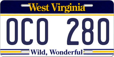 WV license plate OCO280