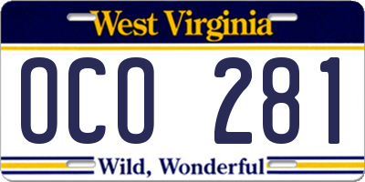 WV license plate OCO281