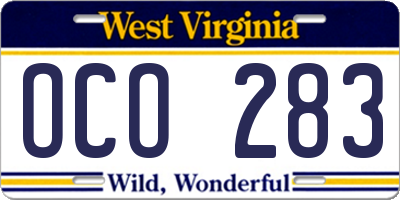 WV license plate OCO283