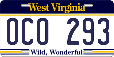 WV license plate OCO293