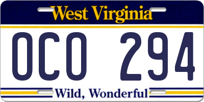 WV license plate OCO294