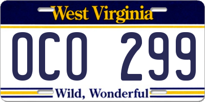 WV license plate OCO299