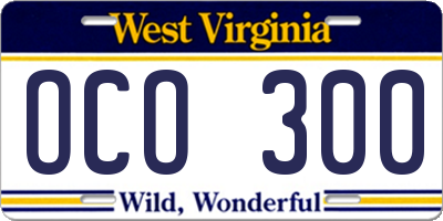 WV license plate OCO300