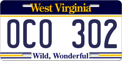 WV license plate OCO302