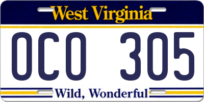 WV license plate OCO305