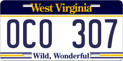 WV license plate OCO307