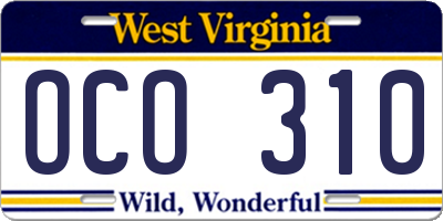 WV license plate OCO310