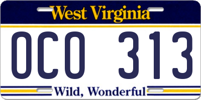 WV license plate OCO313
