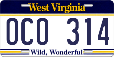 WV license plate OCO314