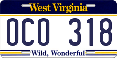 WV license plate OCO318