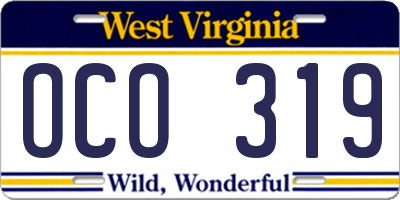WV license plate OCO319