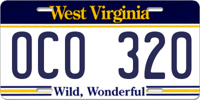 WV license plate OCO320