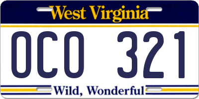 WV license plate OCO321