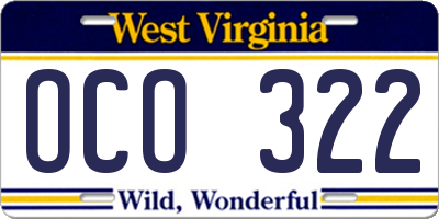 WV license plate OCO322