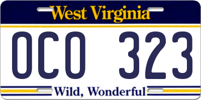 WV license plate OCO323