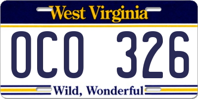 WV license plate OCO326