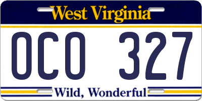 WV license plate OCO327