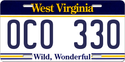 WV license plate OCO330
