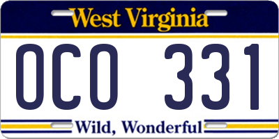 WV license plate OCO331
