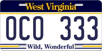 WV license plate OCO333