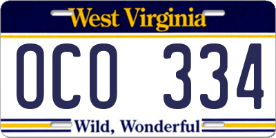 WV license plate OCO334