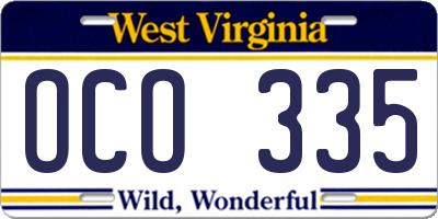 WV license plate OCO335
