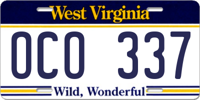WV license plate OCO337