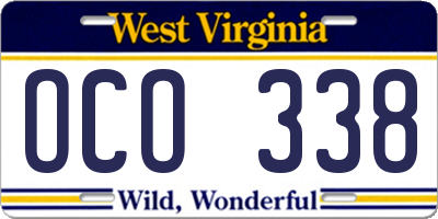 WV license plate OCO338