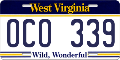 WV license plate OCO339