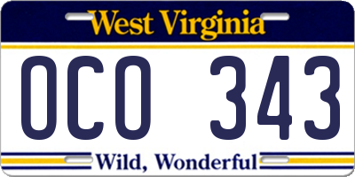 WV license plate OCO343