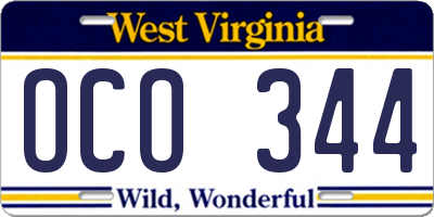 WV license plate OCO344