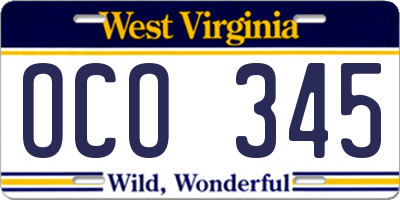 WV license plate OCO345