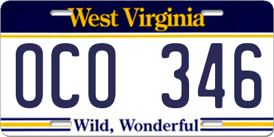 WV license plate OCO346